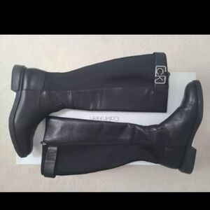 Calvin Klein Black Leather Boots with Silver Buckle